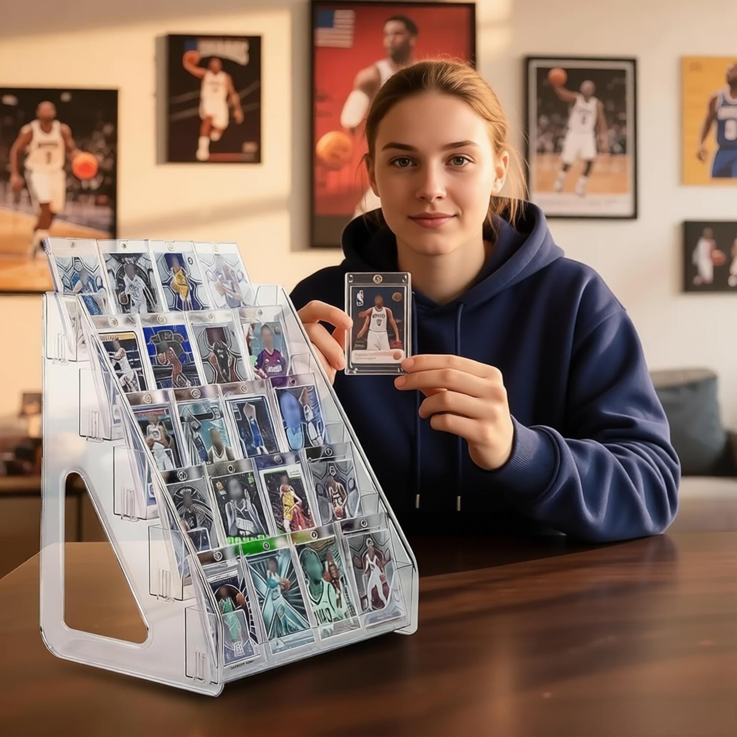 Display Stand for Baseball Basketball Sport ,5Tier Vertical Holder ,Trading Card