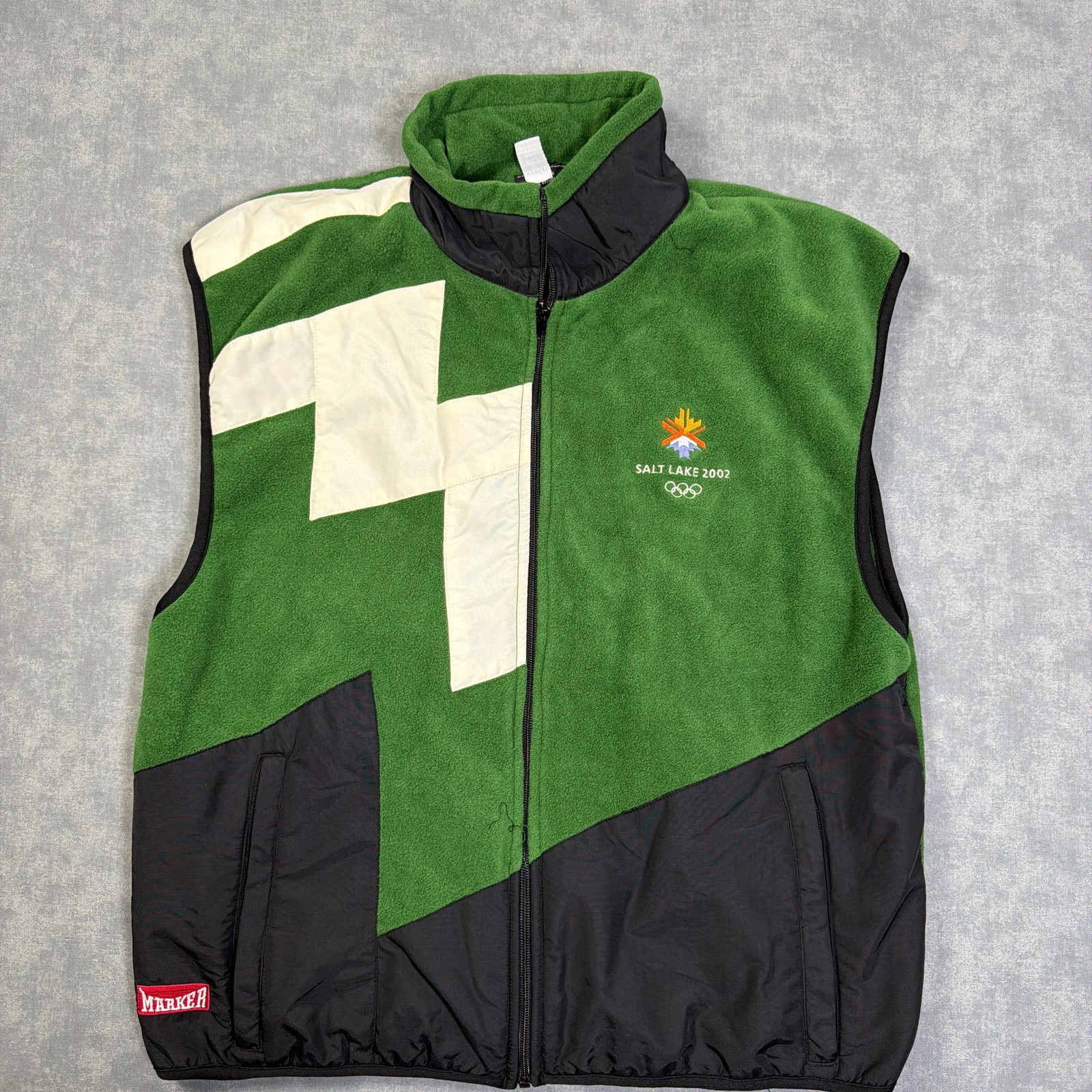 Vintage Salt Lake 2002 Olympics Jacket Mens XL Green Marker Fleece Ski Vest