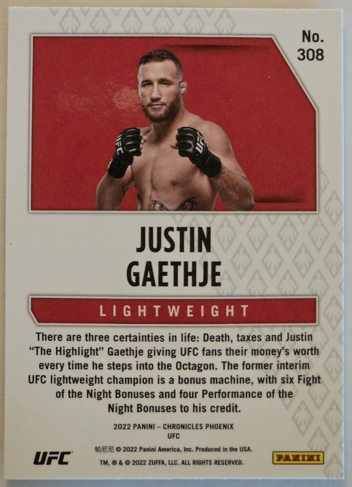 2022 PANINI PHOENIX UFC PRIZM JUSTIN GAETHJE SSP #308 Silver