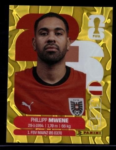2026 Panini World Cup Sticker Collection Phillipp Mwene Austria Gold Crumple