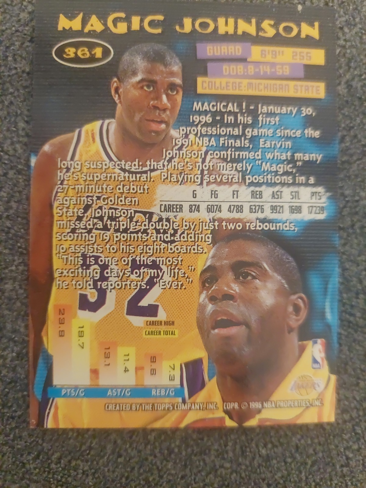 1995-96 Topps Stadium Club – Magic Johnson (Magic’s Back, Los Angeles Lakers)