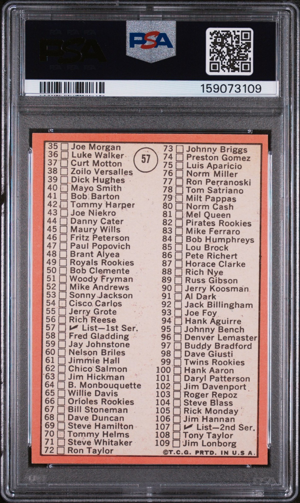 1969 Topps Baseball Checklist 1–109 #57 – Vintage Baseball