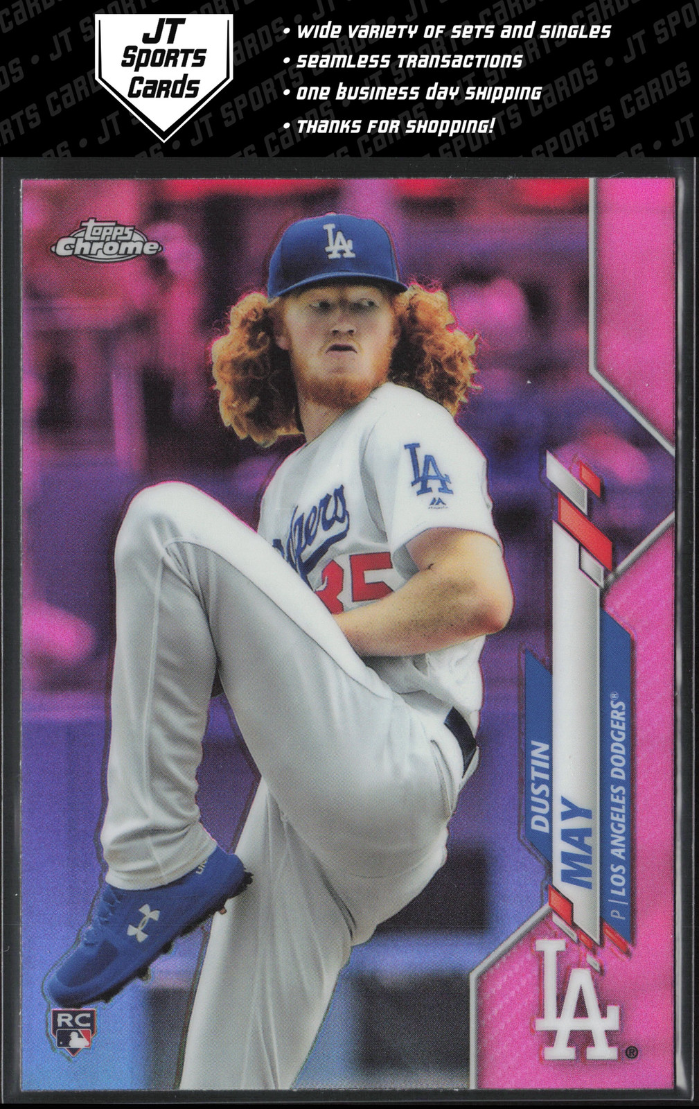 2020 Topps Chrome Dustin May 176 RC Pink Refractor | Los Angeles Dodgers