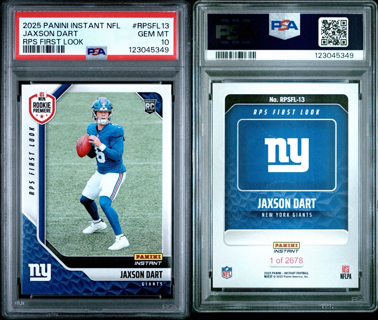 2025 Panini Instant NFL RPS First Look Jaxson Dart RC New York Giants PSA 10