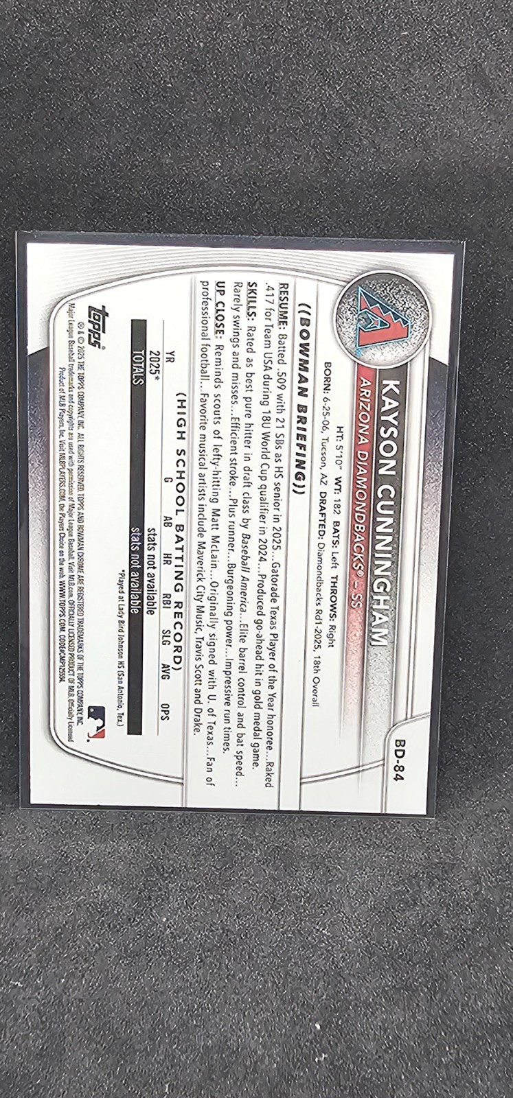 2025 Bowman Draft – Chrome Kayson Cunningham #BDC-84 (RC)