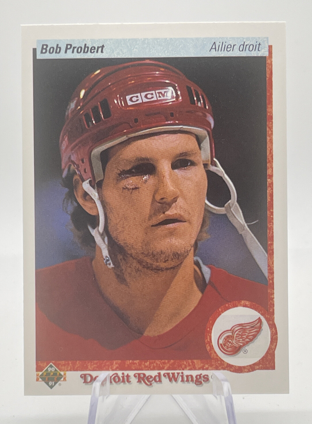 1990-91 Upper Deck French BOB PROBERT Red Wings “Bloody Stitched Eye” #448 🏒🔥