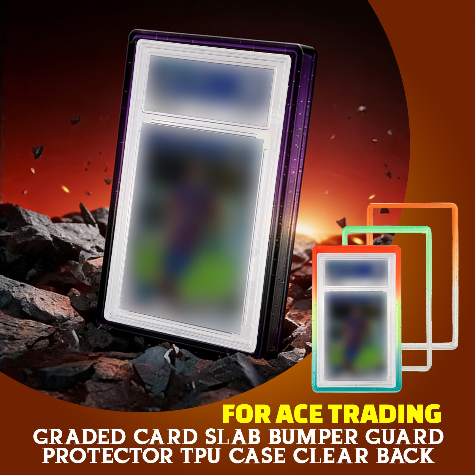 Graded Card Slab Bumper Guard Protector TPU Case w/ Clear Back for ACE Trading