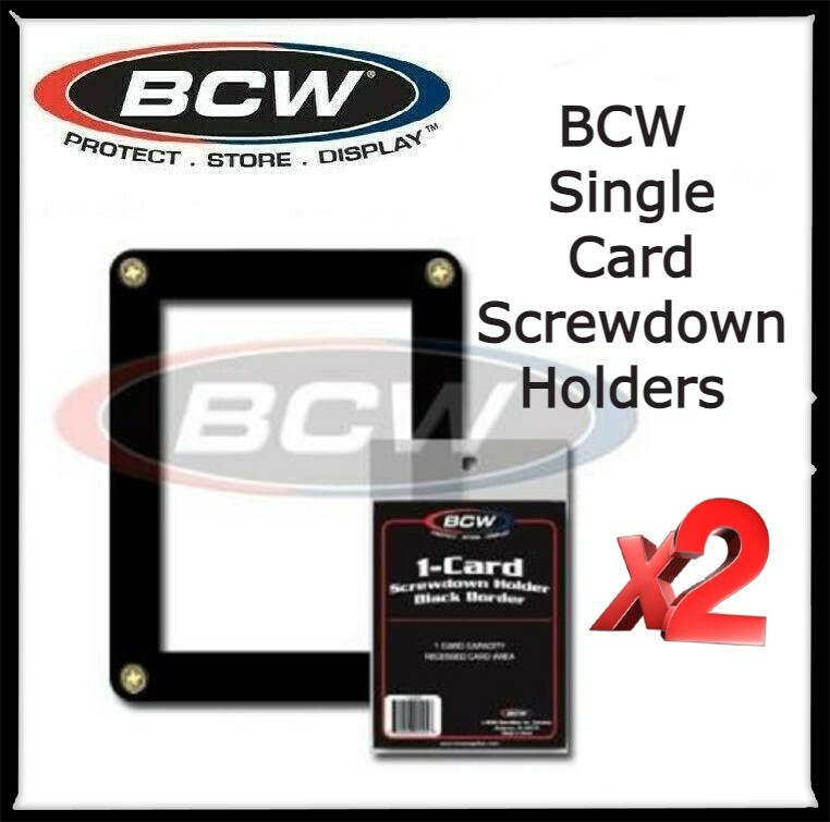 2 BCW High Quality Single Card Screwdown Clear Holders Black Border 4 1/2×3 1/2