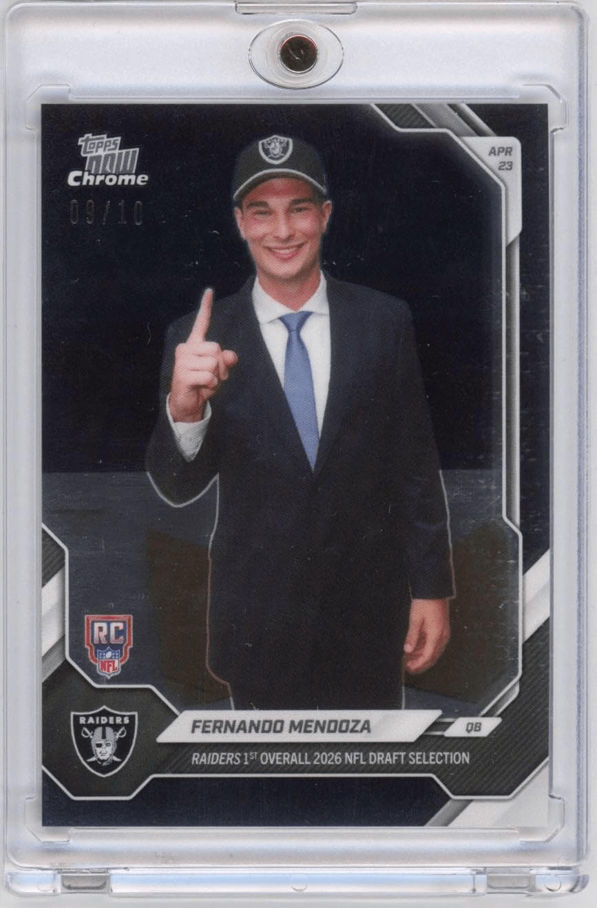 2026 Topps Now Fernando Mendoza FMEN Black Chrome /10 Draft Pick Rookie RC Card