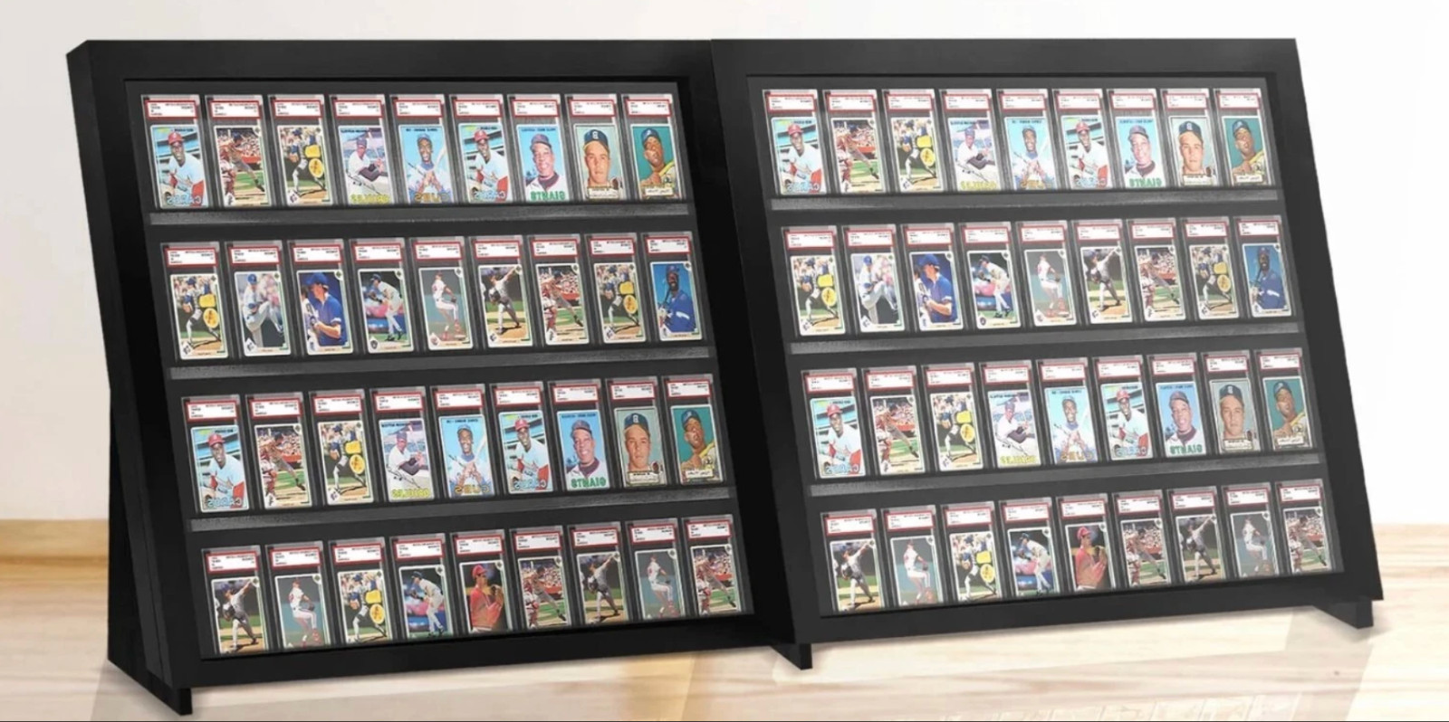 Graded Trading Card Display Case 72 PSA Slabs Tabletop USA Sport Wood Show Stand