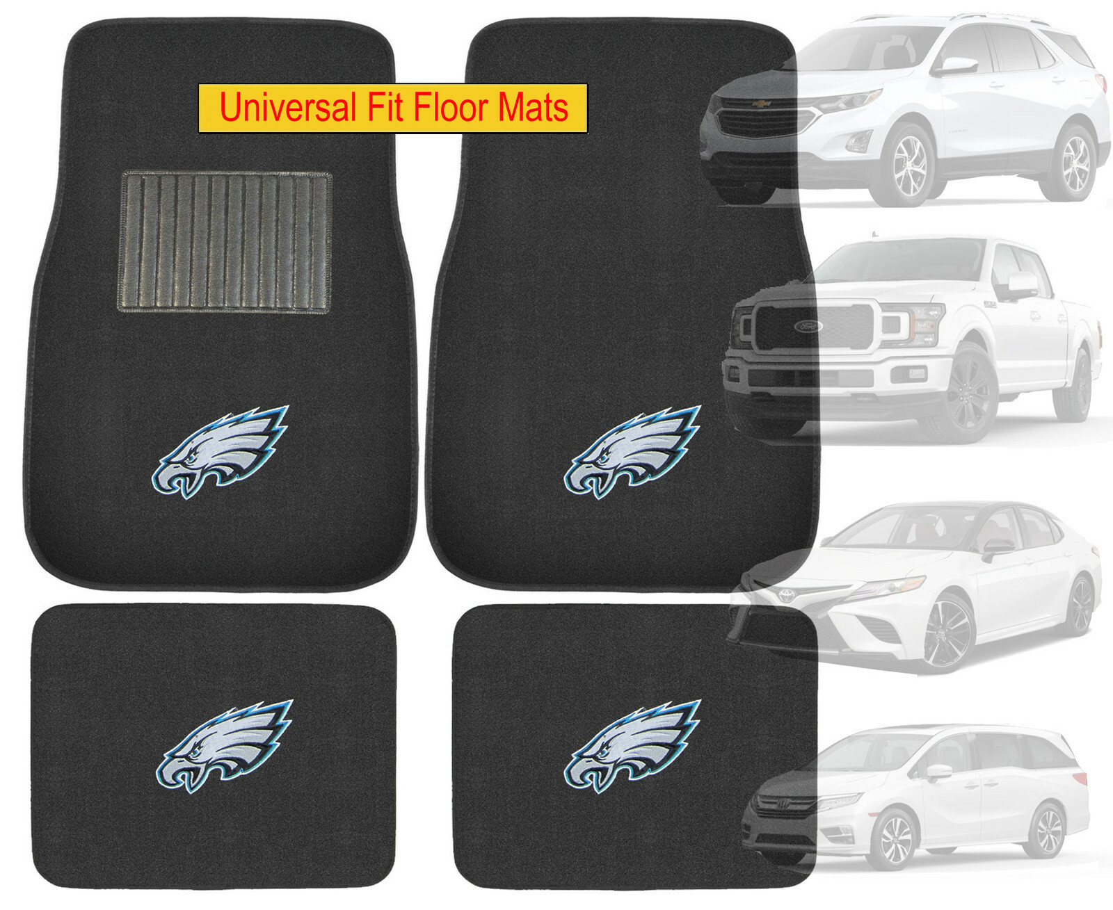 4PC NFL Philadelphia Eagles Car Truck Black All Weather Carpet Floor Mats Set