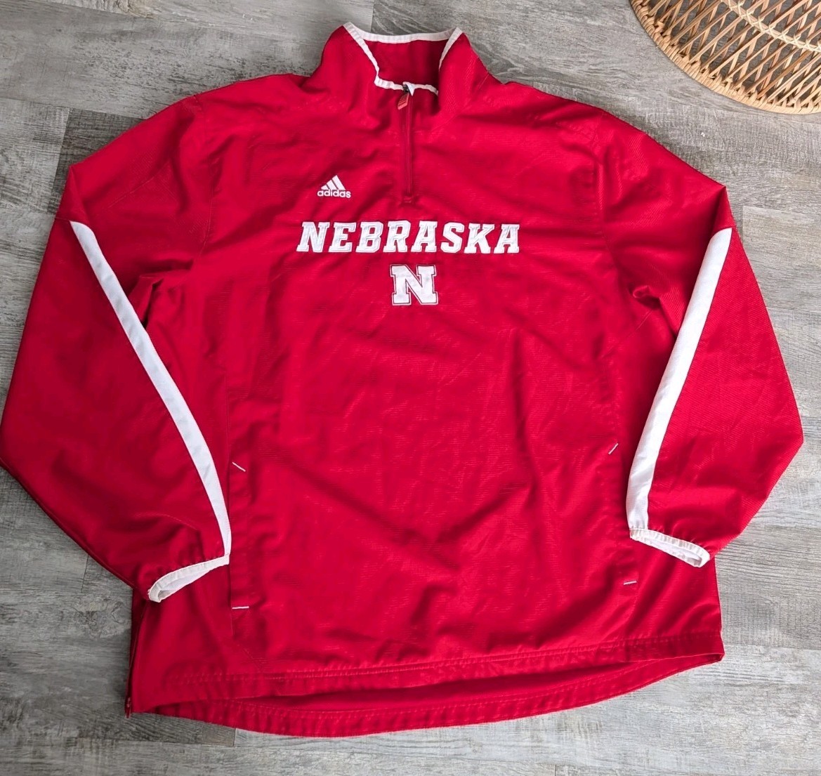 Adidas Nebraska Cornhuskers Windbreaker 1/4 Zip Mens Jacket 2XL Sideline Red