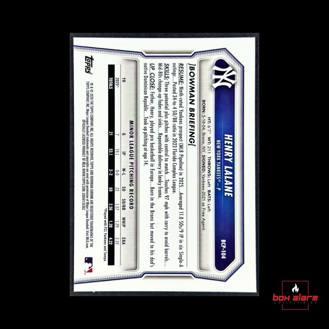 2026 Bowman Chrome Prospect Henry Lalane #BCP-104 (SPECKLE REFRACTOR) /299
