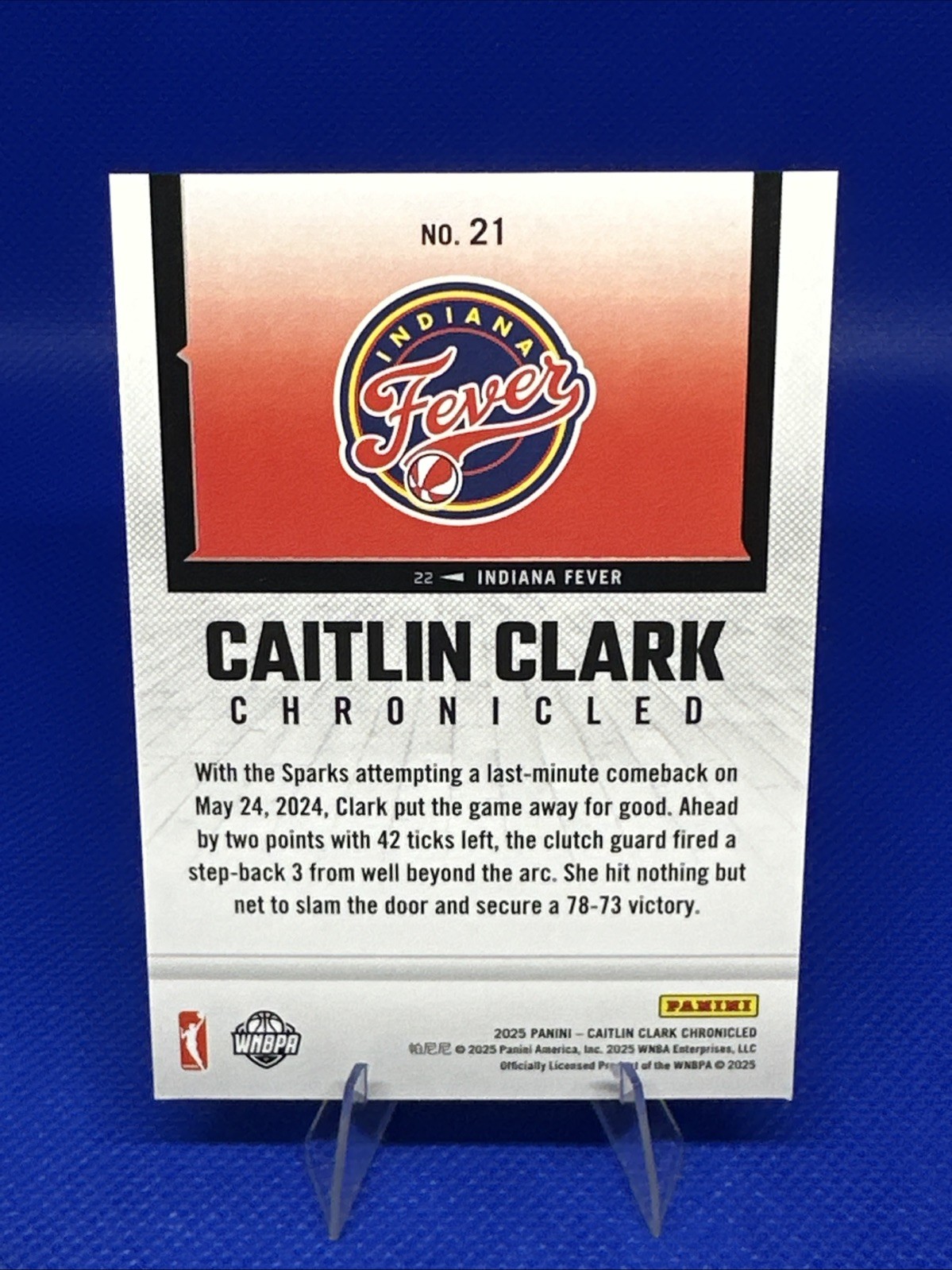 CAITLIN CLARK 2025 PANINI CHRONICLED BASE – Clutch Trey Snuffs Sparks #21 WNBA