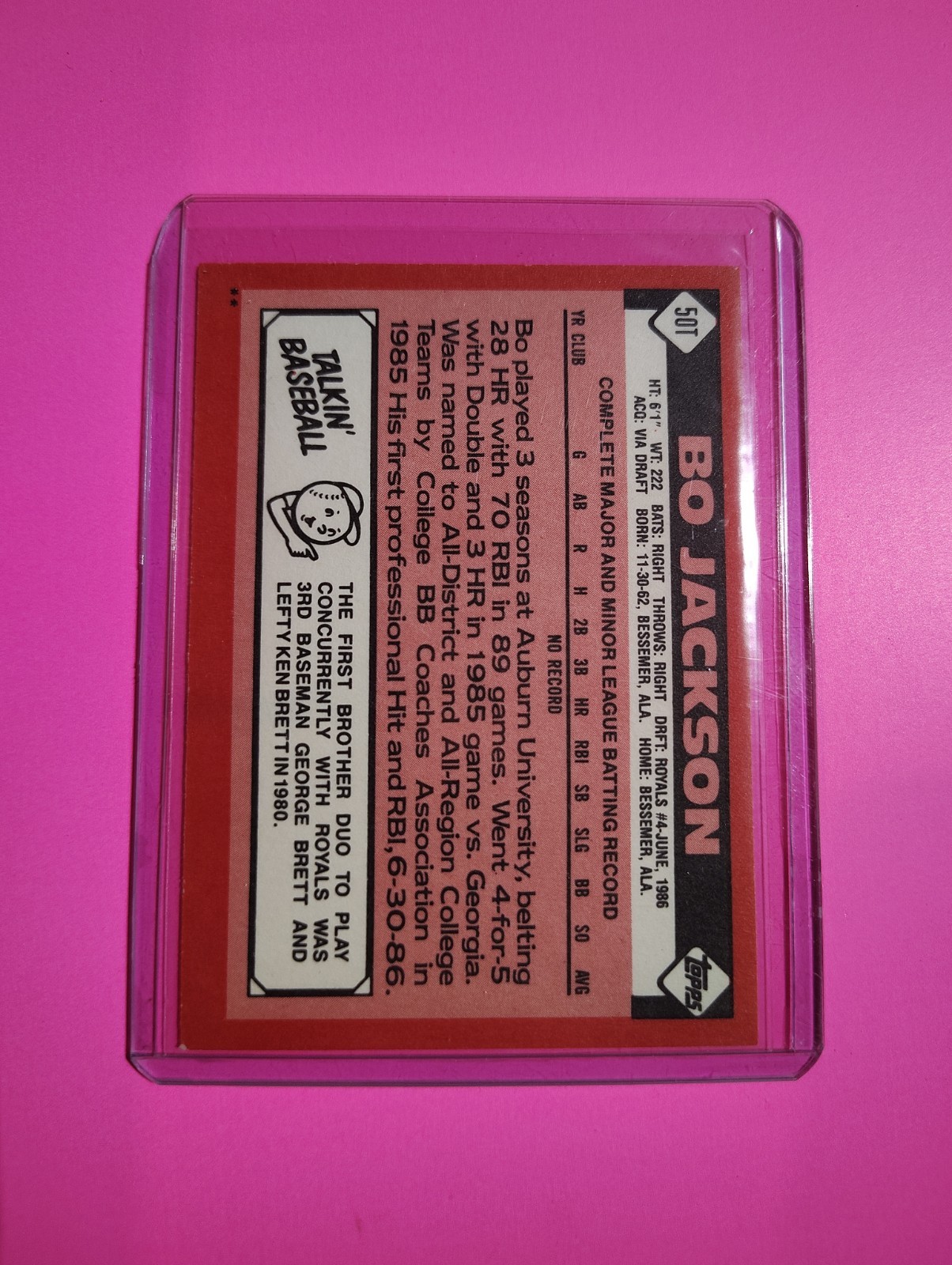 1986 Topps Traded – Bo Jackson #50T (RC)