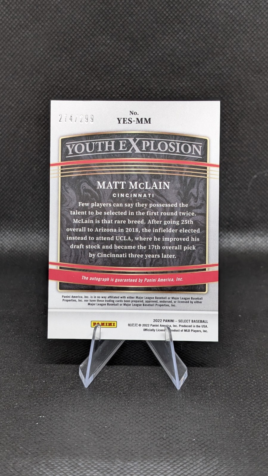 2022 Panini Select -Youth Explosion Signatures Matt McLain #YES-MM /299 (AU, RC)
