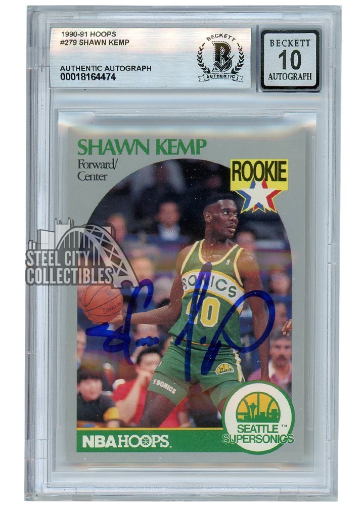 Shawn Kemp 1990-91 Hoops Rookie Autograph Card #279 BAS 10