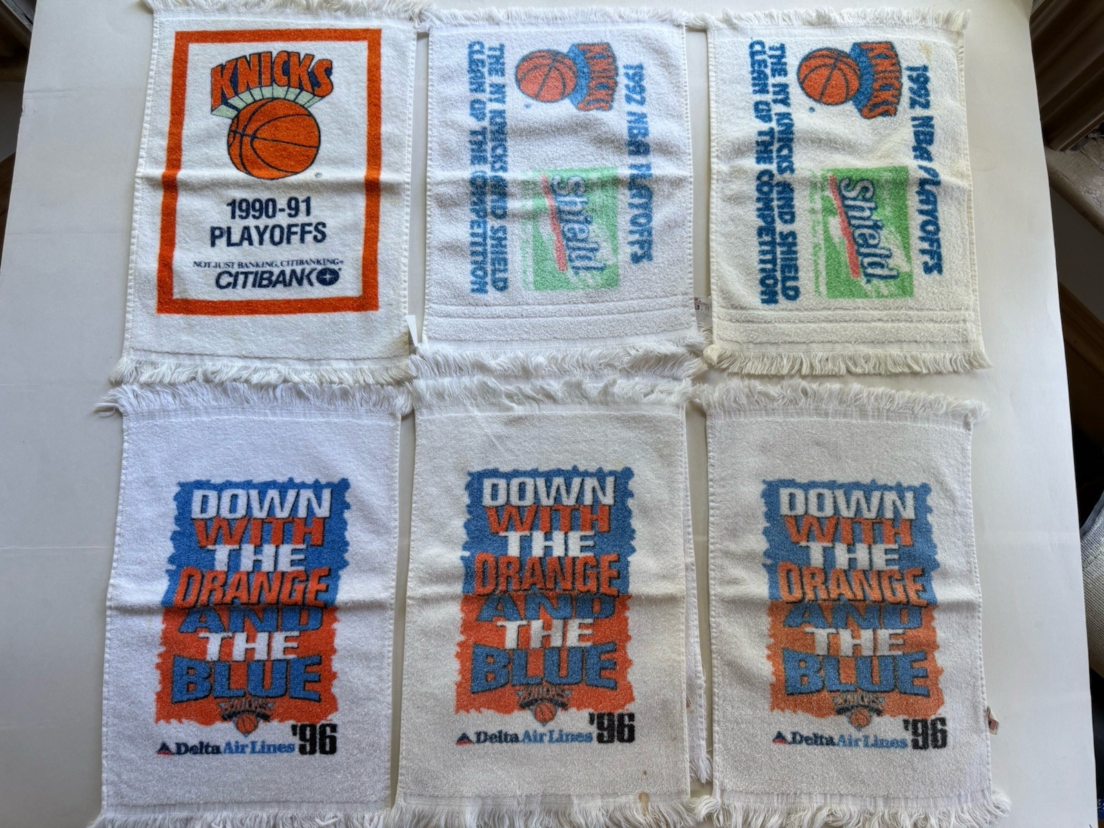 New York Knicks rally towels from 1990-1991, 1992, and 1996 — 7 in total