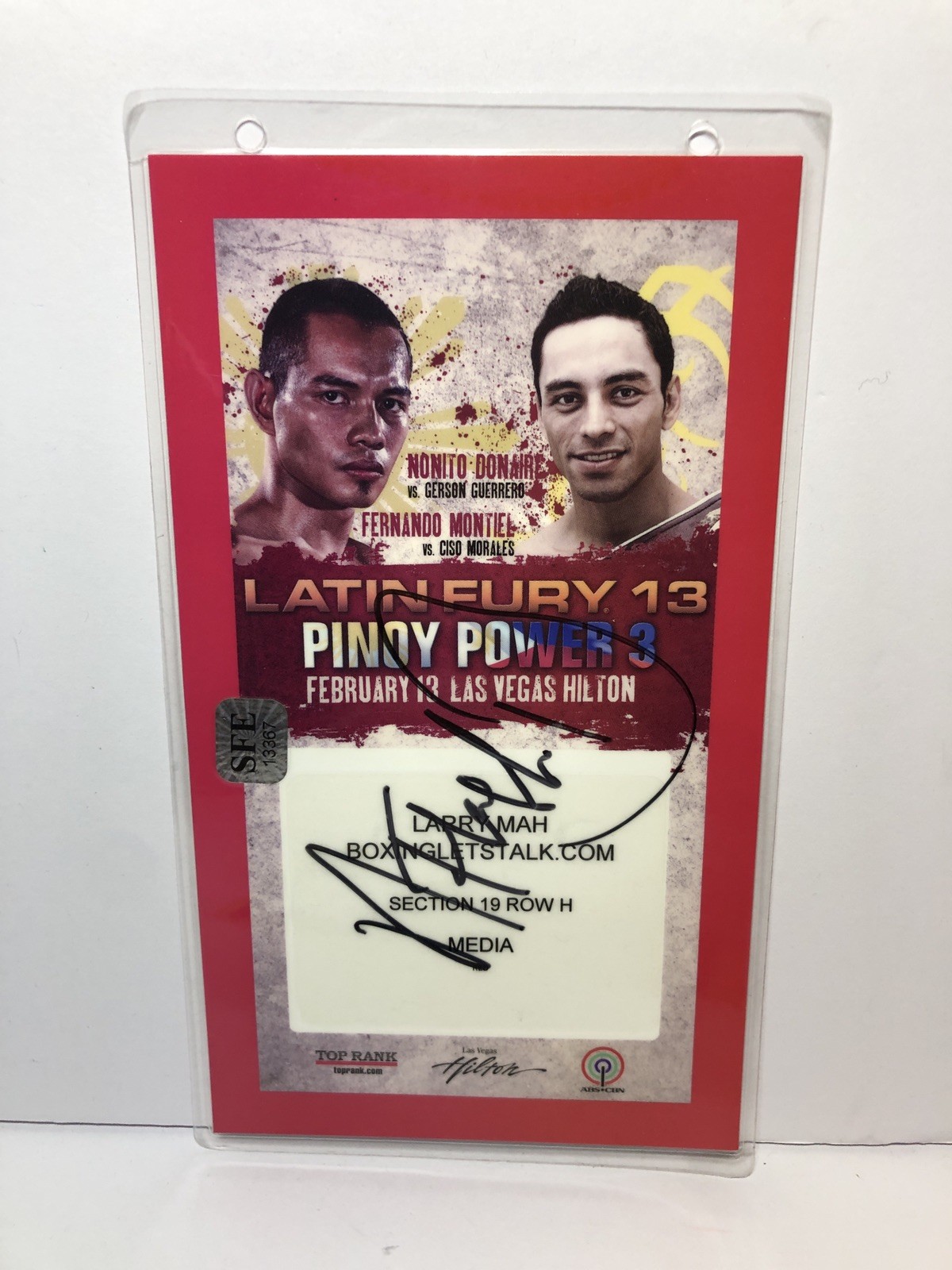 2010 Fernando Montiel Vs Ciso Morales/Nonito Donaire AUTO Credential PINOY/LATIN