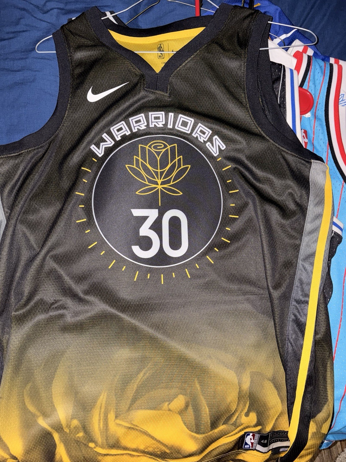 Nike Golden State Warriors Stephen Curry NBA Dri-Fit Jersey Black Yellow Size 48