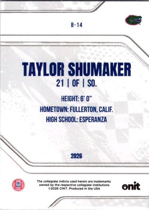 2026 ONIT NIL Florida Softball #B-14 Taylor Shumaker Platinum Parallel 27/49