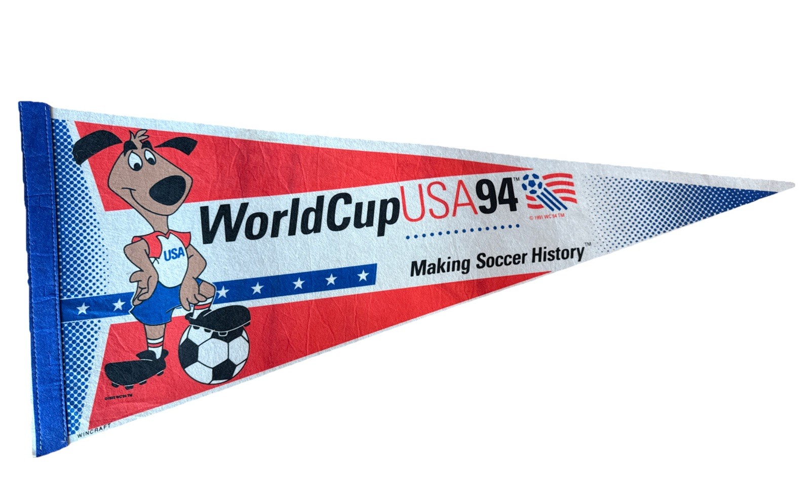 VTG World Cup USA 94 Flag Making Soccer History Pennant Dog WC