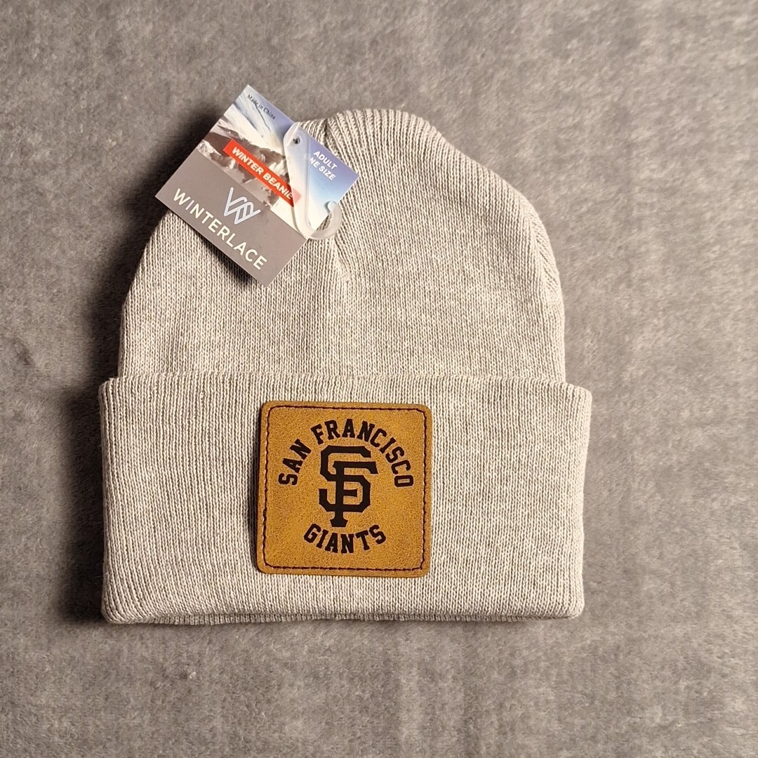 San Francisco Giants Leather Square Patch Gray Beanie Cap MLB