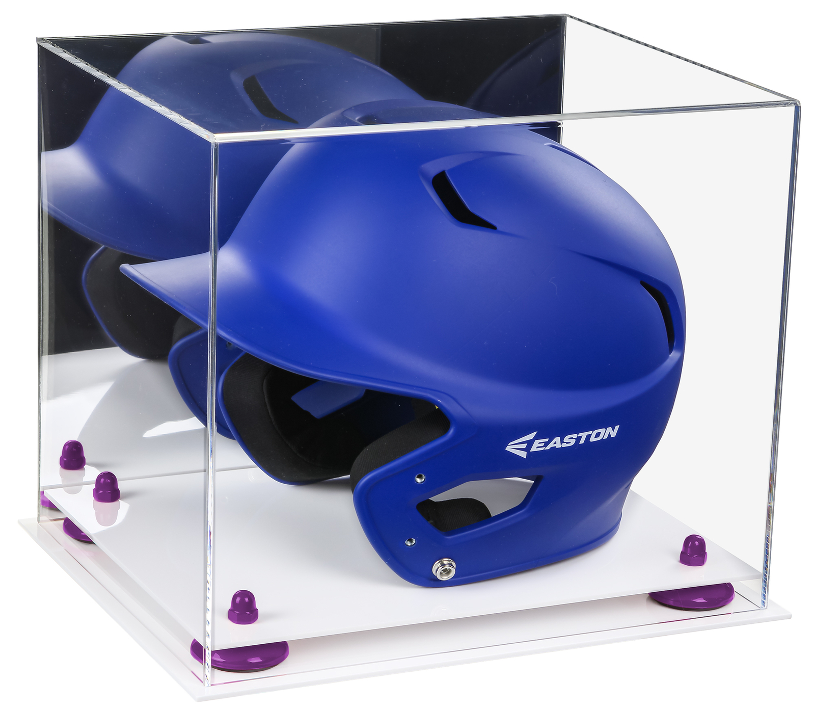 Baseball Batting Helmet Display Case w/Mirror, Purple Risers & White Base (A012)