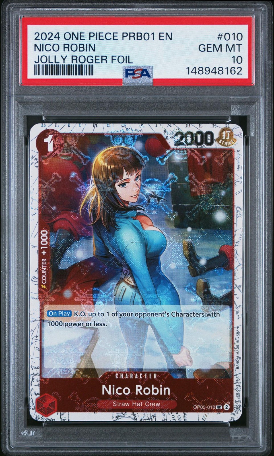 2024 One Piece Prem Booster Best PRB01 Jolly Roger Foil Nico Robin #10 PSA 10