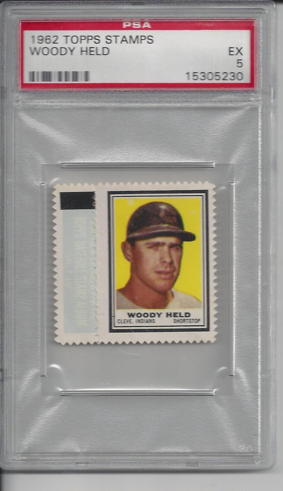 1962 Topps Stamp Woody Held – PSA 5