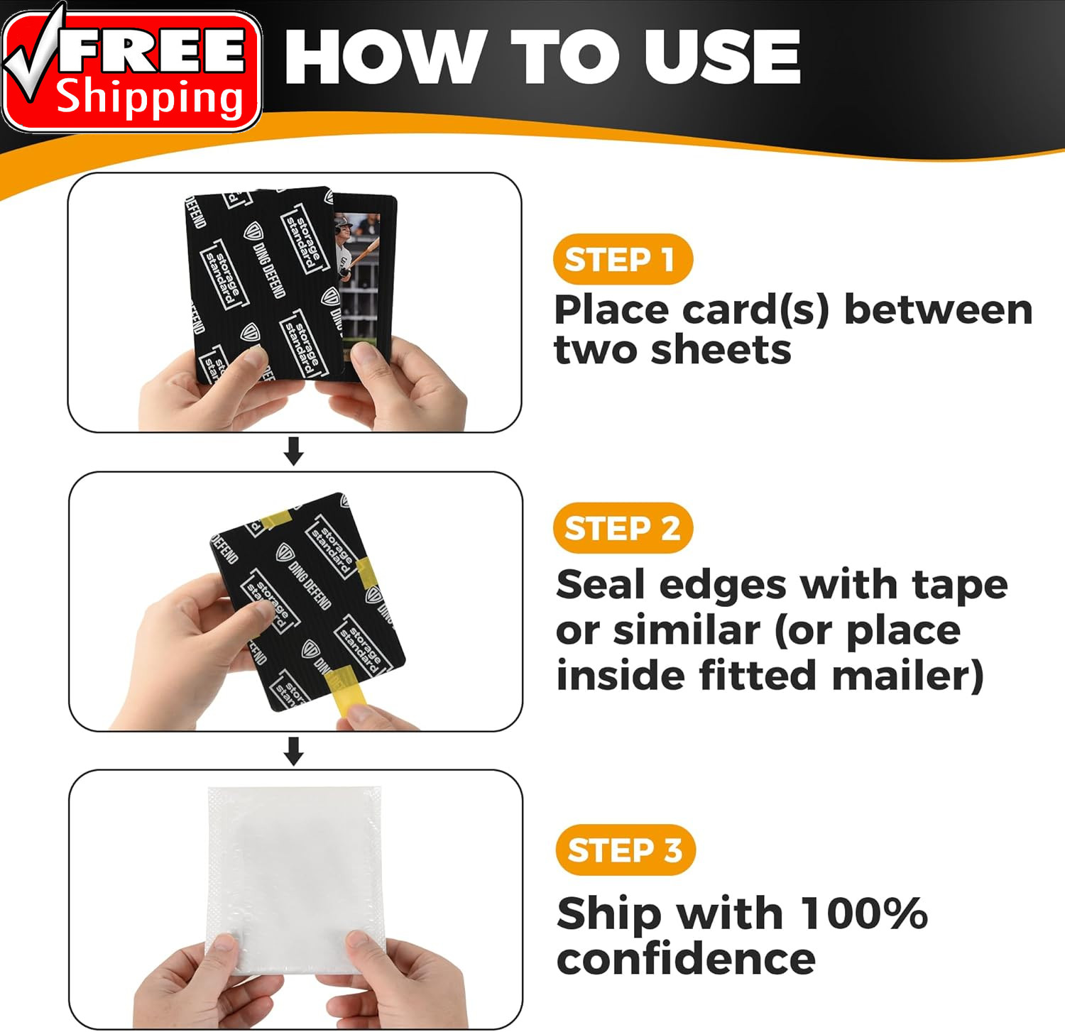 Ding Defend 110-Pack Trading Card Protector Shipping – 3.5 X 4.5 Inch Black Hobb