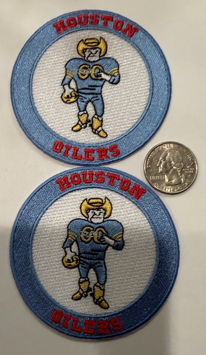 2-Houston Oilers Vintage Style Embroidered Iron On Patches. 3”x 3” Beautiful!