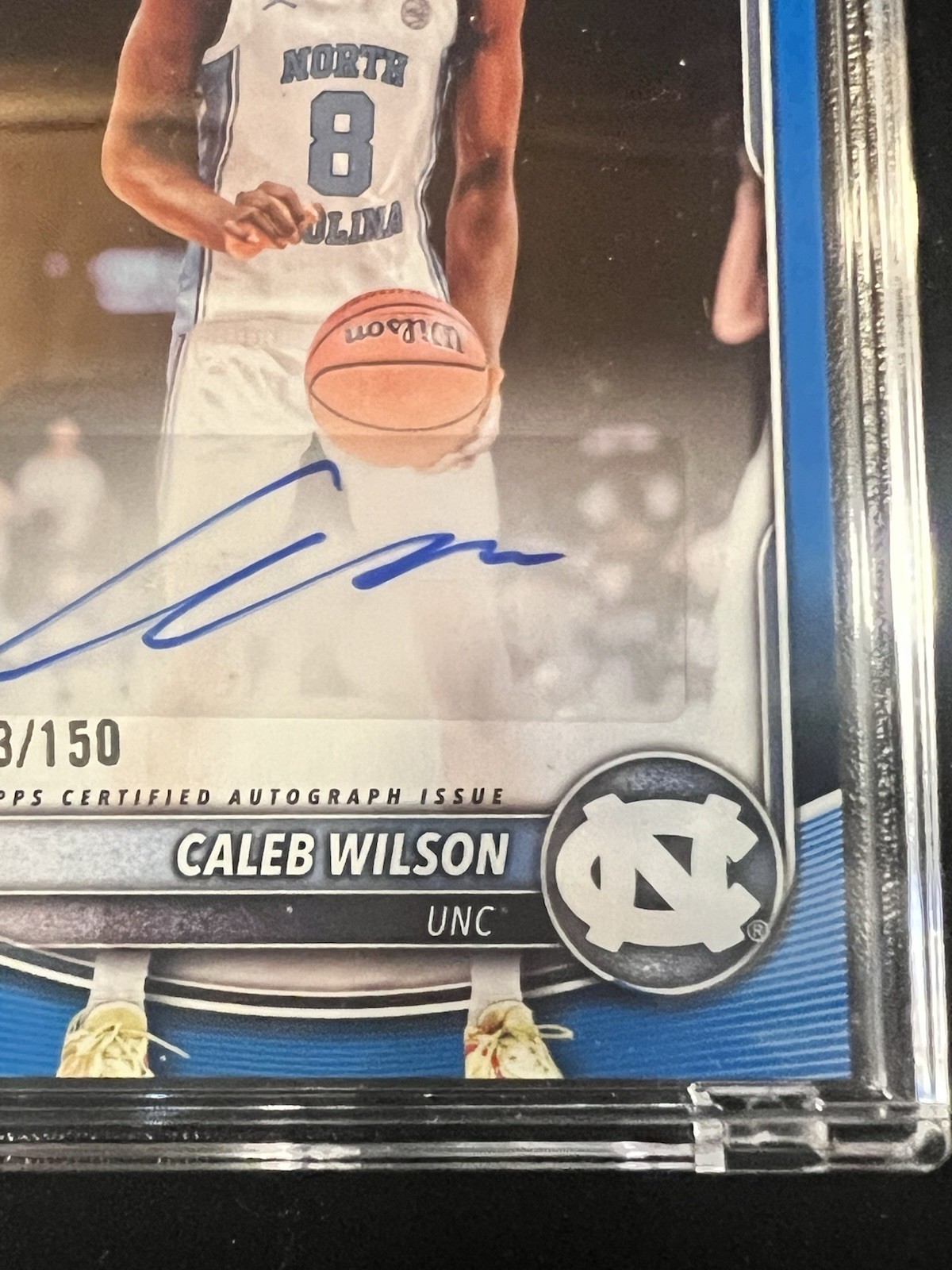 2025-26 Bowman U Caleb Wilson 1st Bowman Blue Autograph Card 143/150 Draft Pick!