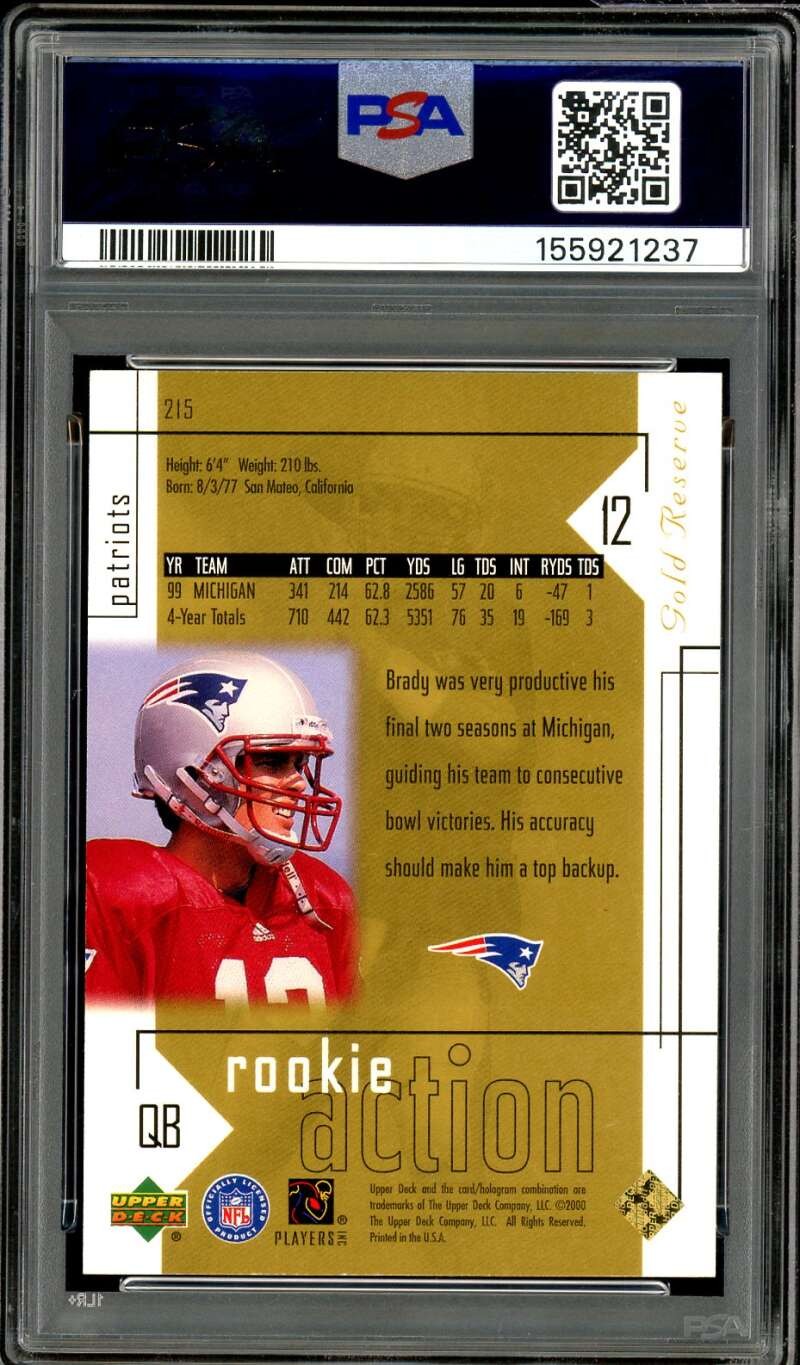 Tom Brady Rookie Card 2000 Upper Deck Gold Reserve (206/2500) #215 PSA 8