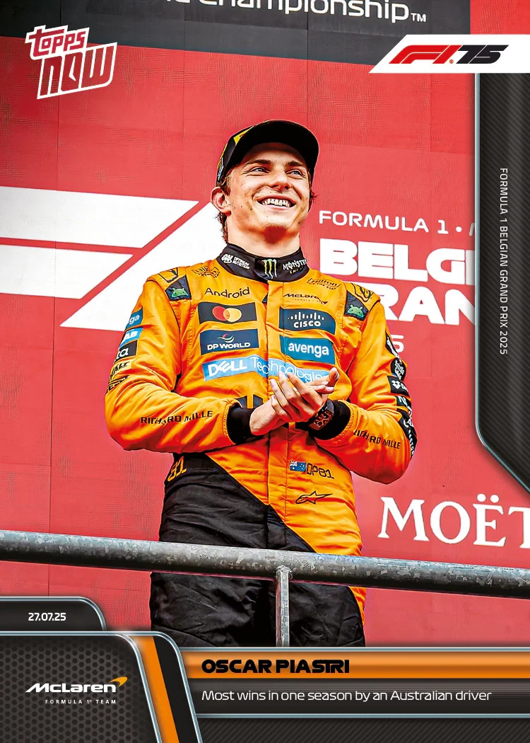 Oscar Piastri 2025 Topps Now Formula 1 #52 Most Wins by AUS Driver *In Hand*