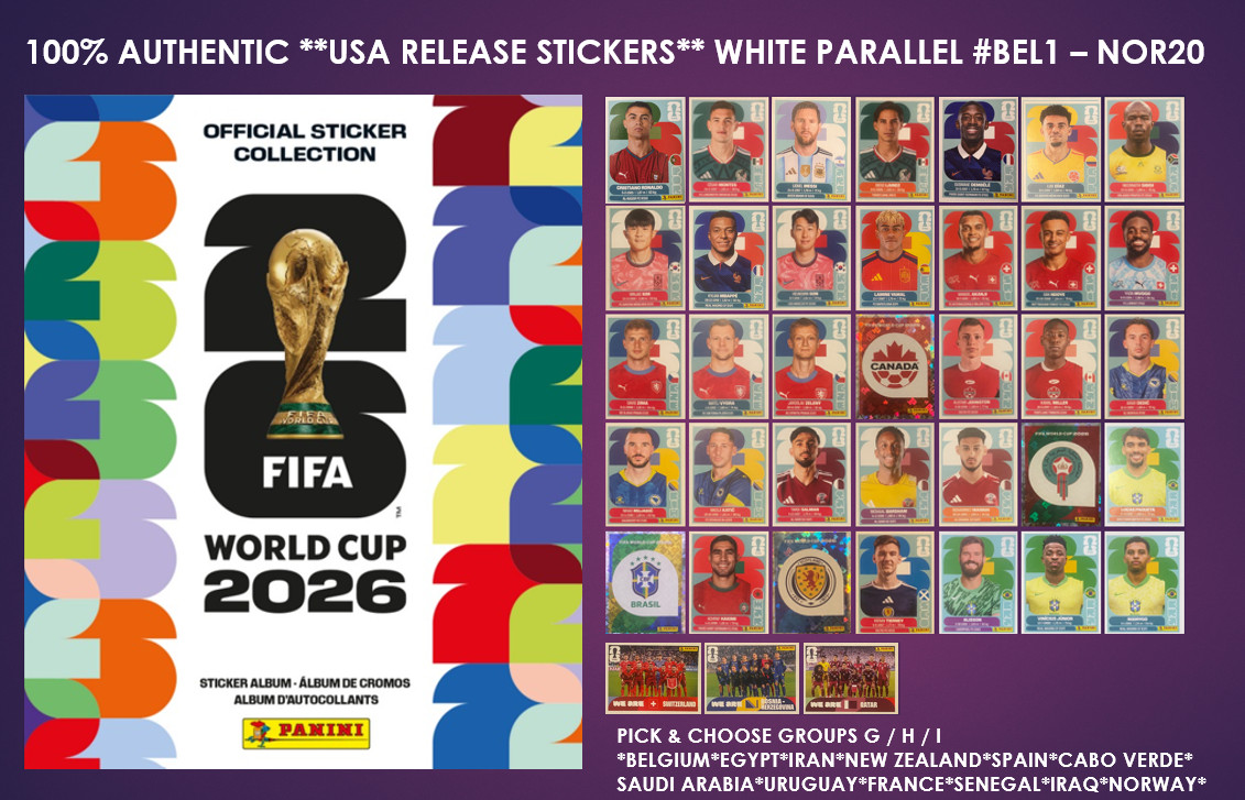 Panini World Cup USA/MEXICO/CANA 2026 – USA Edition – Stickers BEL1-NOR20 -G/H/I