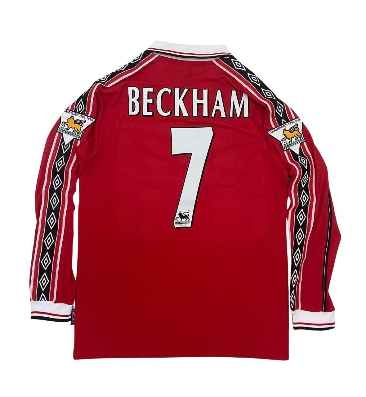 David Beckham 7 Manchester United 1999 Red Long Sleeve Kit Jersey