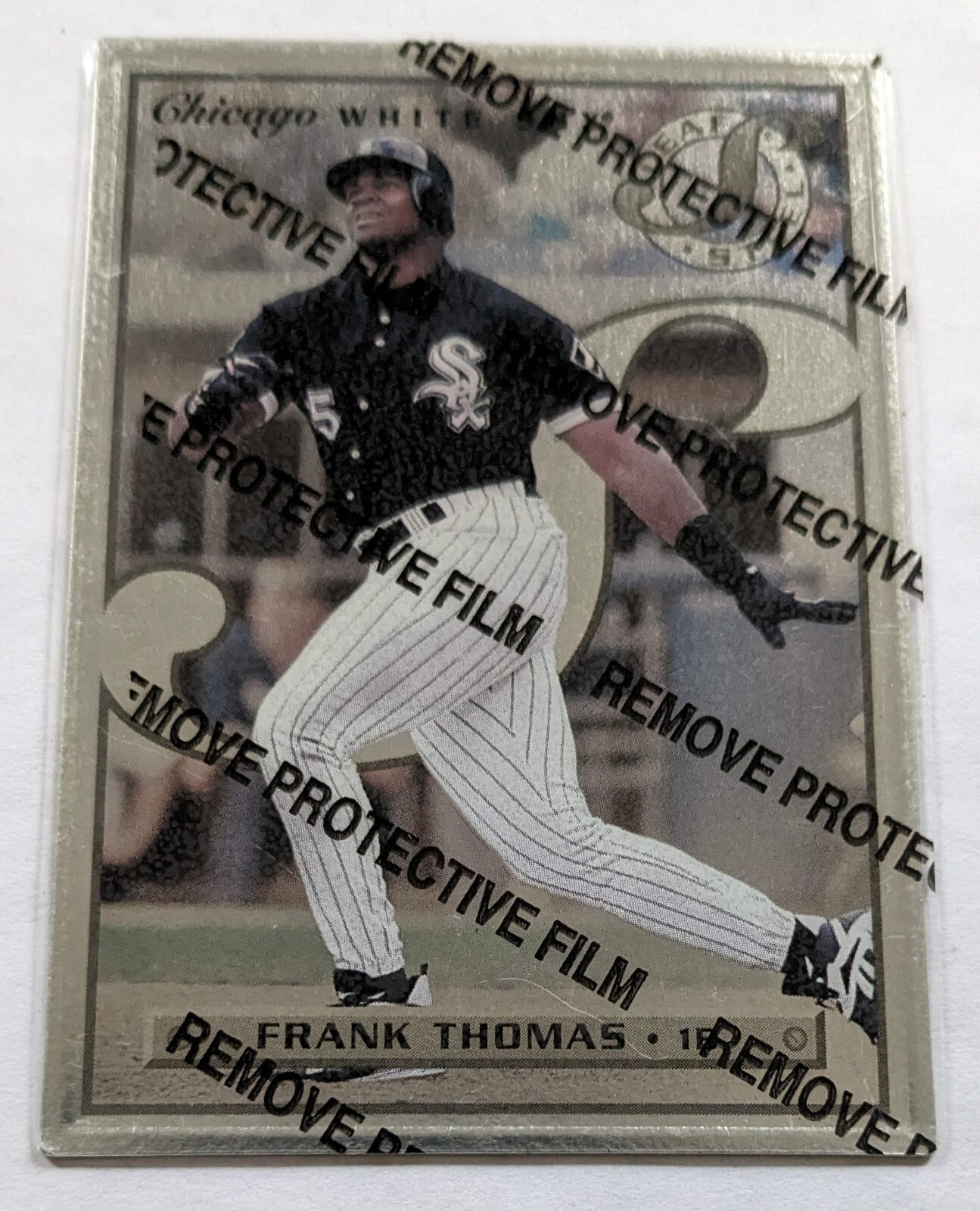 FRANK THOMAS, 1996 LEAF STEEL (METAL CARD) w/ PROTECTIVE FILM #1 of 77