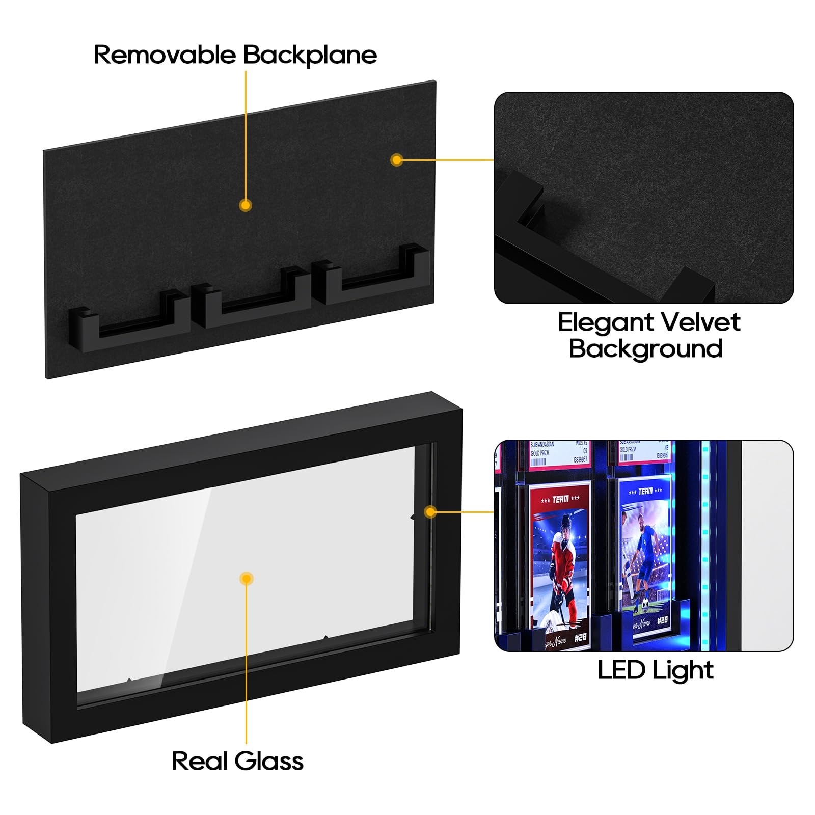 Trading Cards with LED Lighted Wall Mount 3 Graded Sport Card Display Case fo…