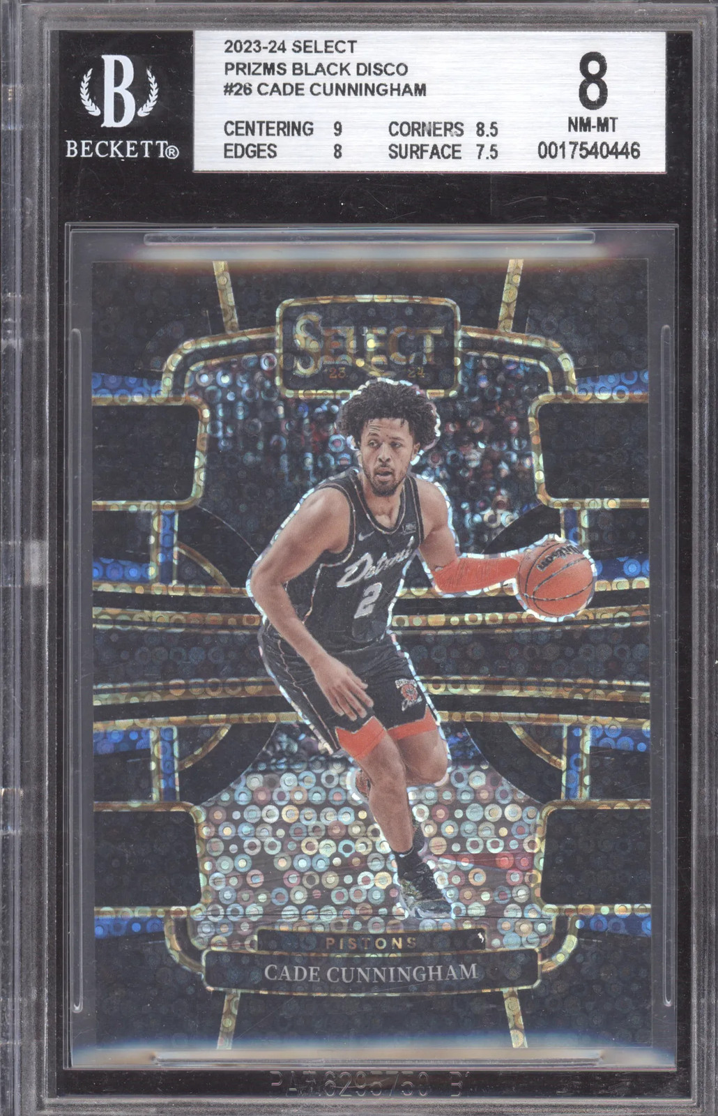 2023 Panini Select Cade Cunningham #26 Black Disco Prizm 1 of 1 BGS 8