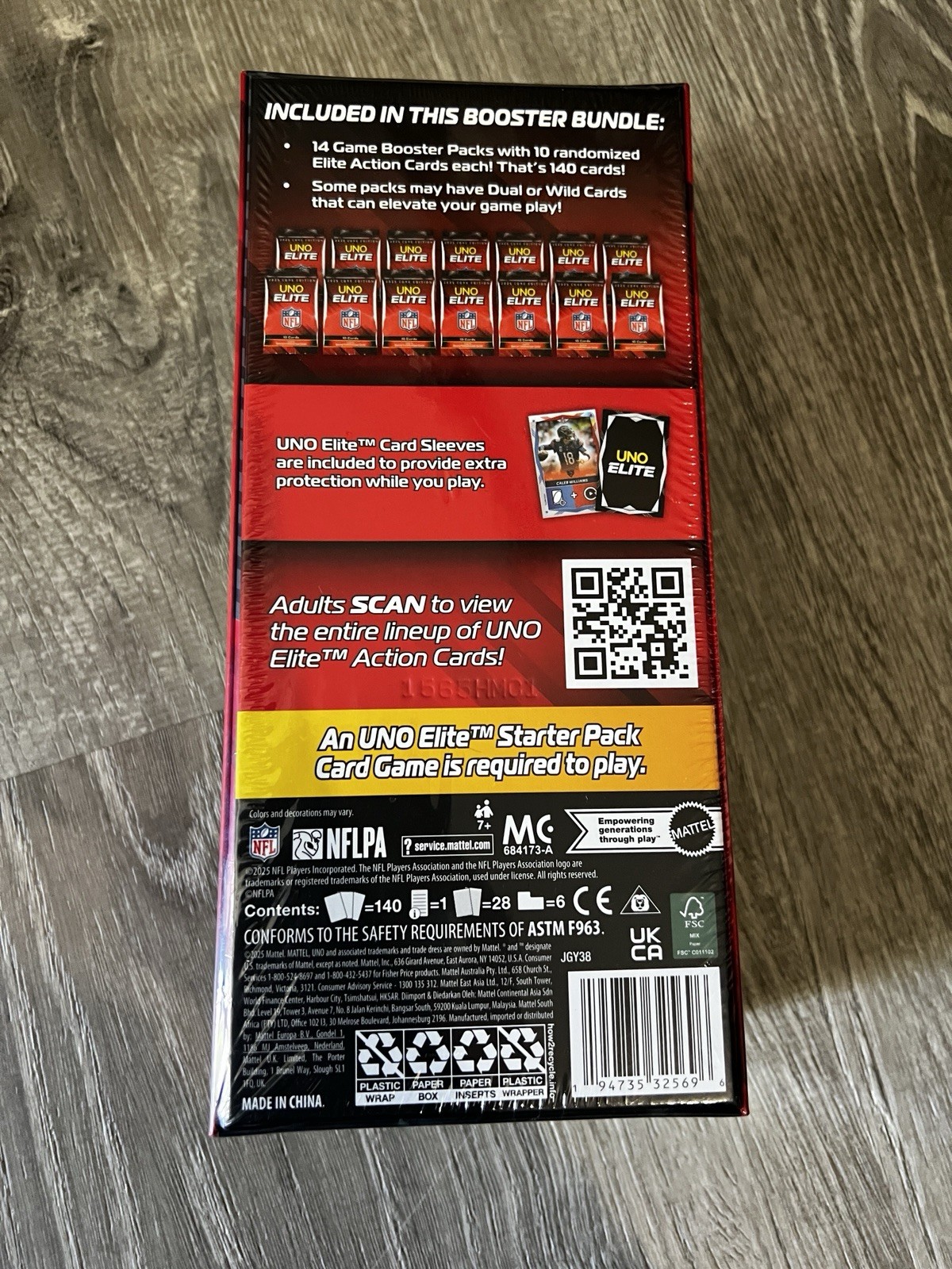 UNO Elite NFL 2025 Core Edition Booster Bundle Box 14 Packs 140 Cards Mattel NEW
