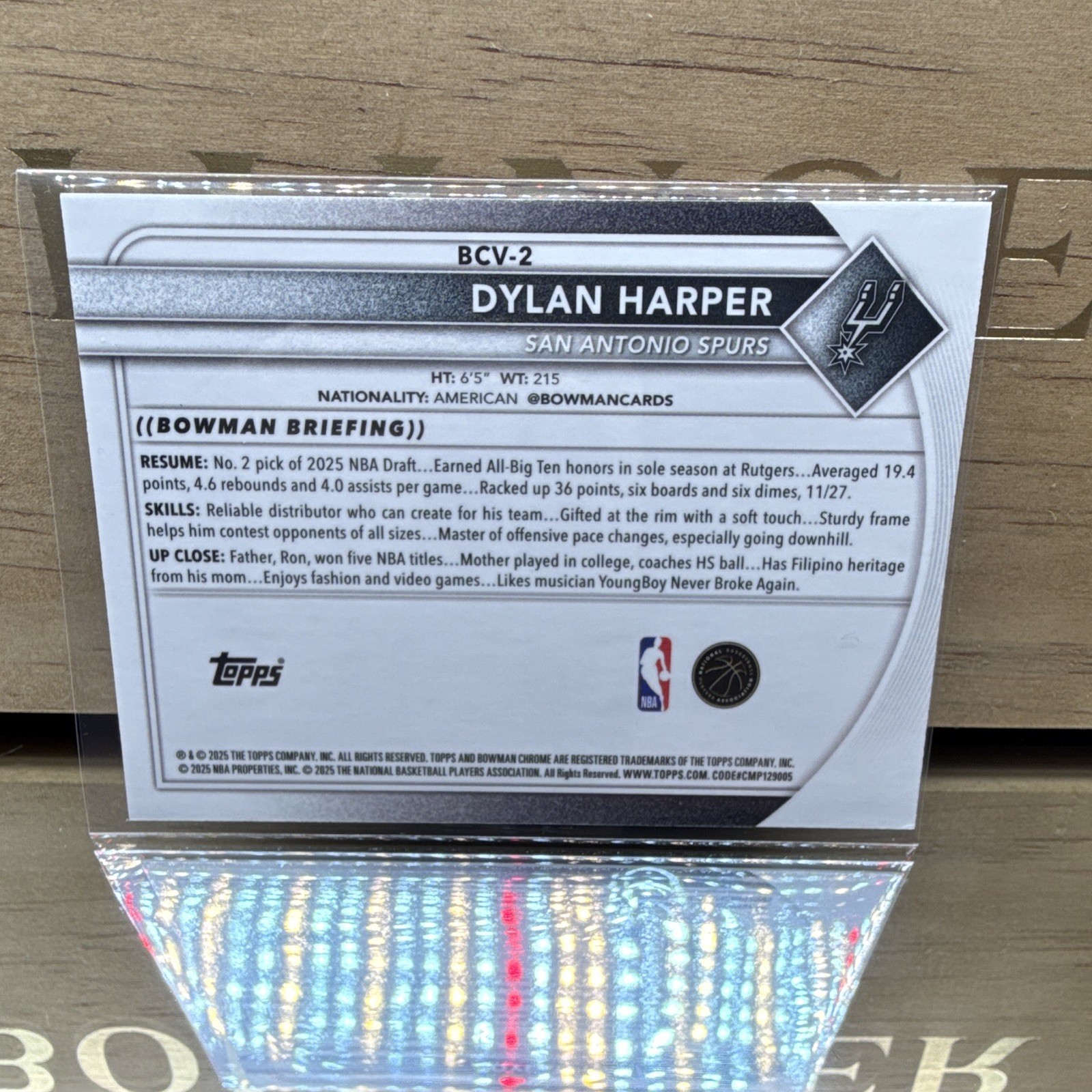Topps 2025-26 Bowman Chrome Dylan Harper Rookie #BCV-2 Spurs 57/75