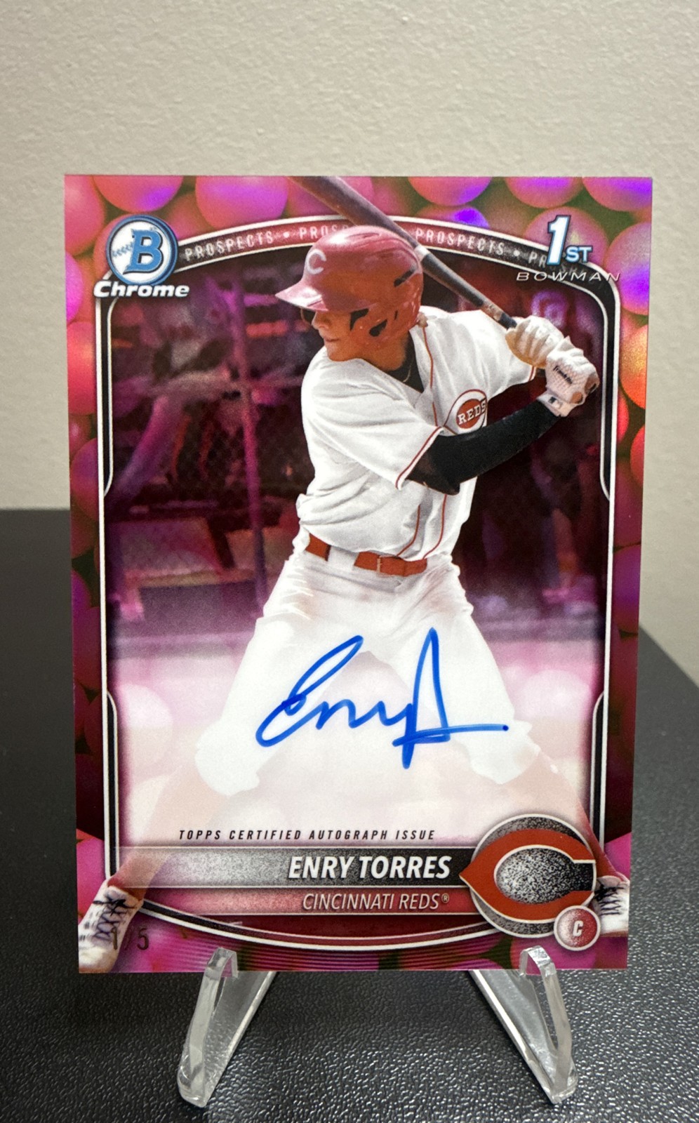 🔥2025 Bowman Chrome- Enry Torres #CPA-ET BubbleGum ball Refractor Auto 1/5