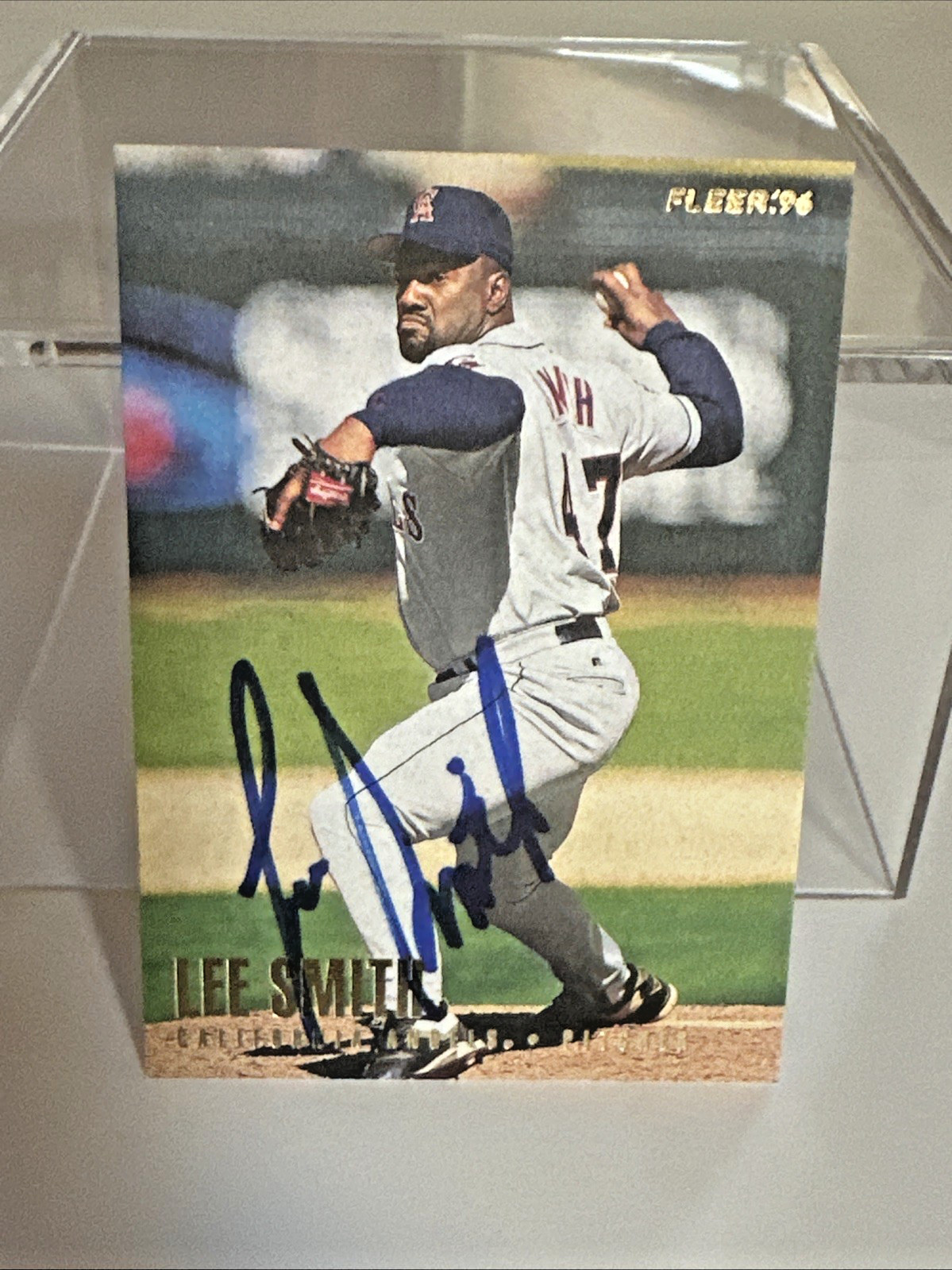 LEE SMITH (HOF) Signed 1996 Fleer #58 CUBS-RED SOX-ANGELS-EXPOS Autograph Auto