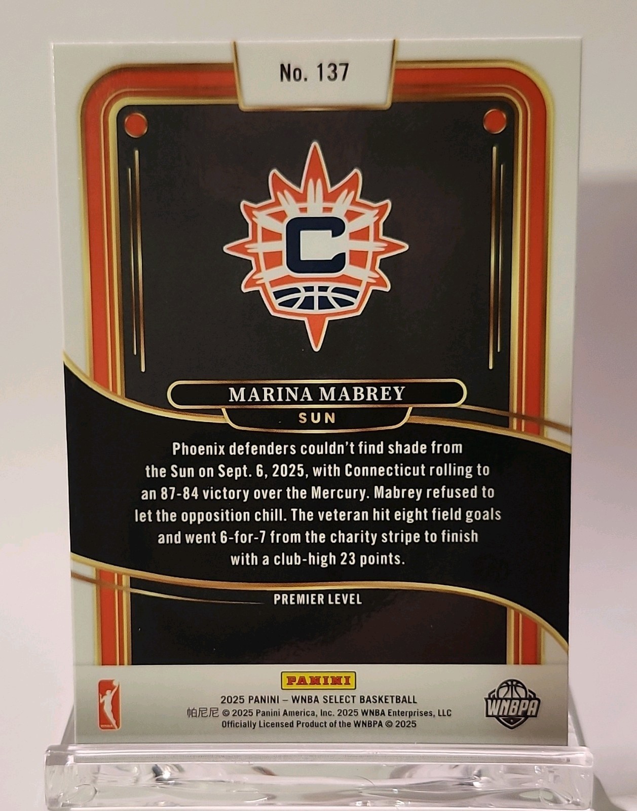 Marina Mabrey #137 2025 Select Orange Premier Level Prizm WNBA Sun