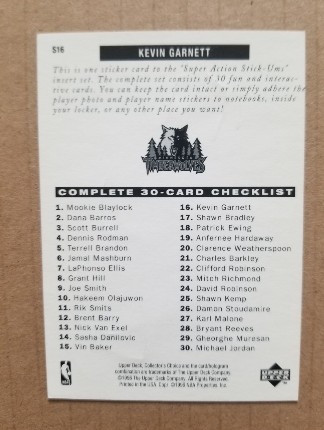 1996-97 Collector’s Choice Super Action Stick ‘ums Kevin Garnett