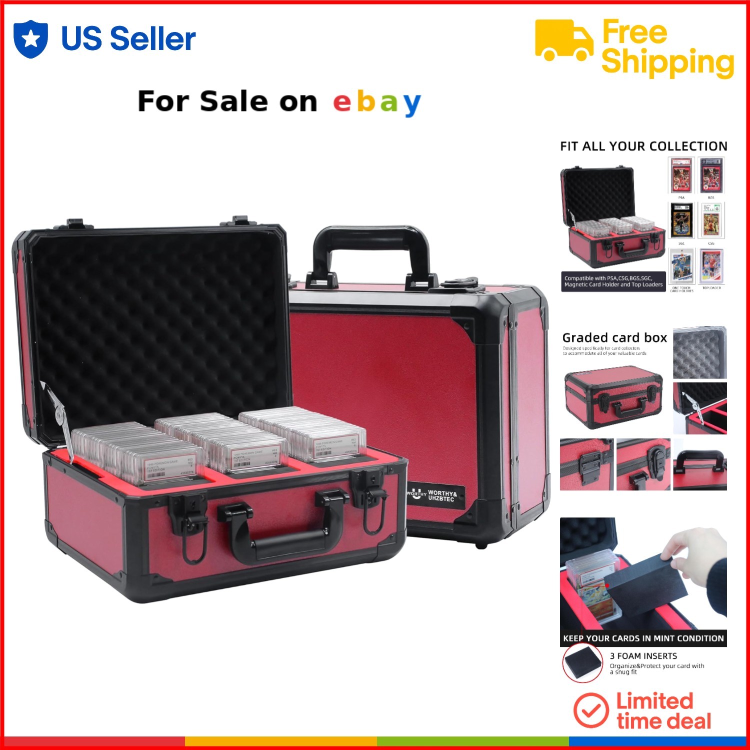 Aluminum Card Storage Box Fits 70-80 Graded Trading Cards Protective