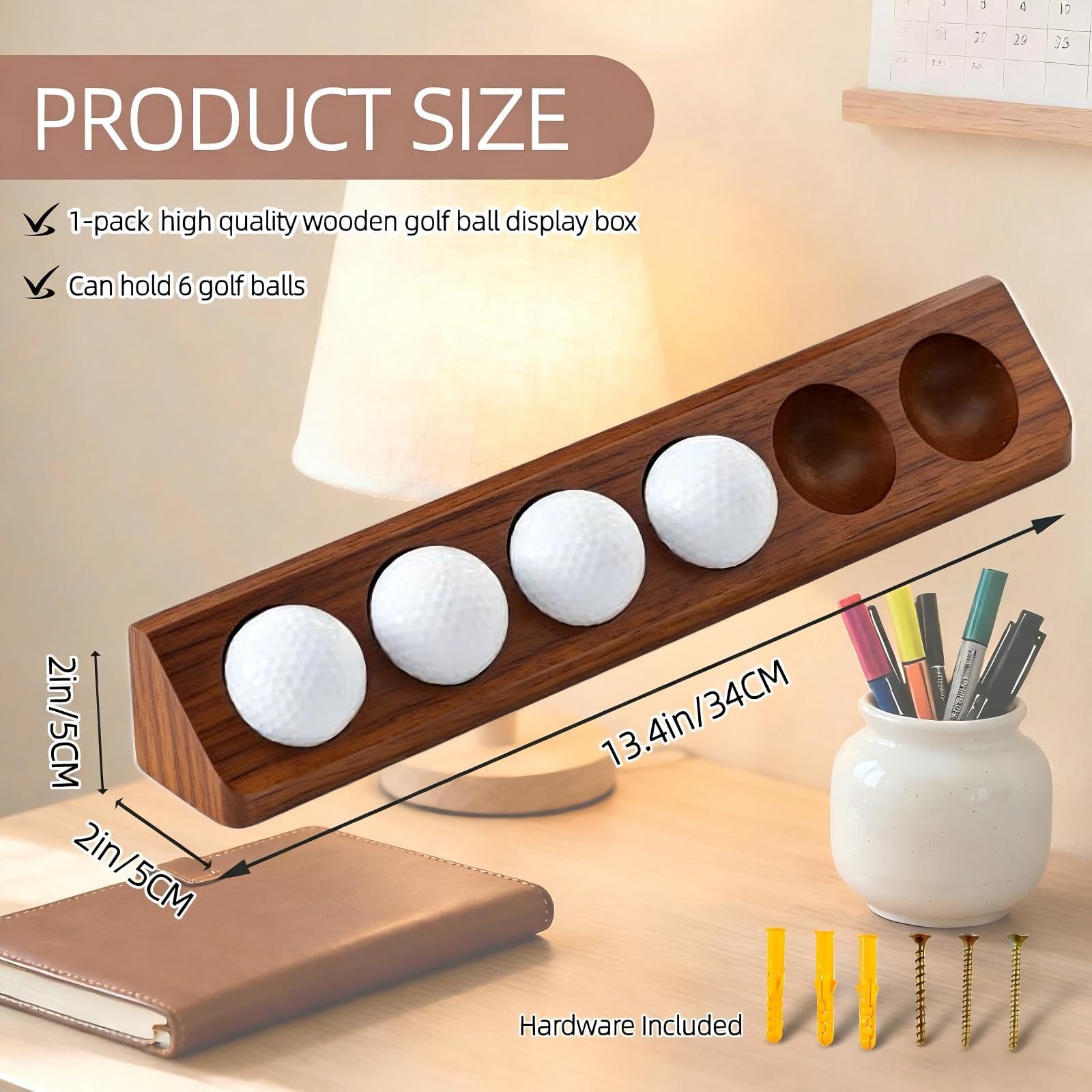 2 PCS Wooden Golf Ball Display Case Holder Wall Mount Tabletop Collector