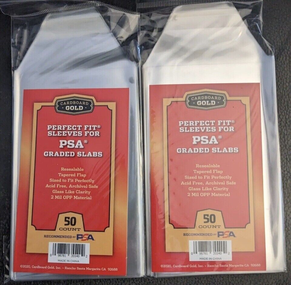100 Cardboard Gold Perfect Fit Graded Slab Card Sleeves PSA Logo – Fast Ship