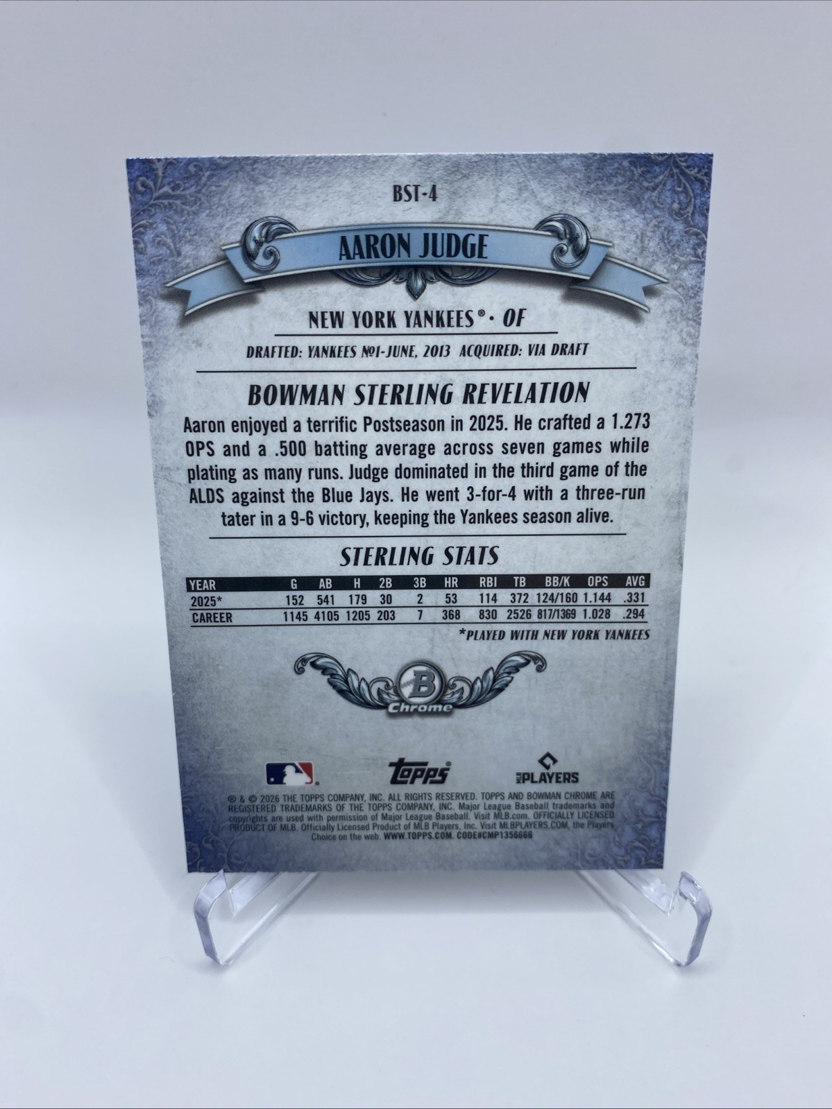 2026 Bowman Sterling Mojo Refractor Chrome Aaron Judge Yankees #BST-4